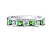 Sterling Silver Emerald and CZ Ring- size 6